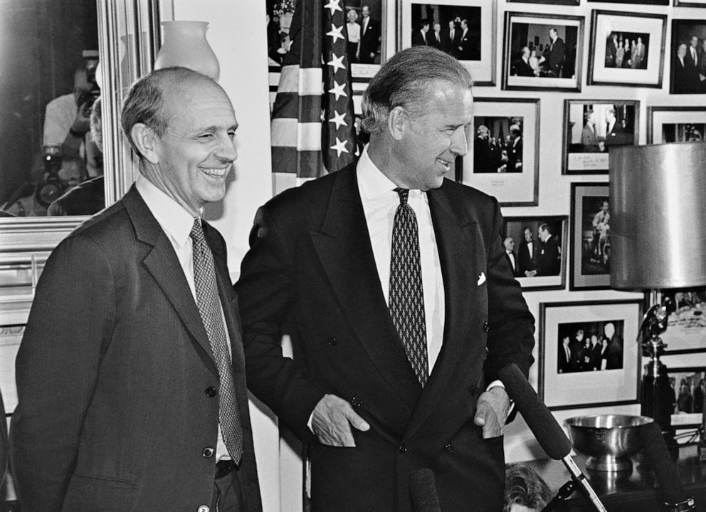 PHOTO: Newly appointed Supreme Court Justice Stephen Breyer and Senator Joe Biden meet in Biden's office on Capitol Hill, May 19, 1994, in Washington.