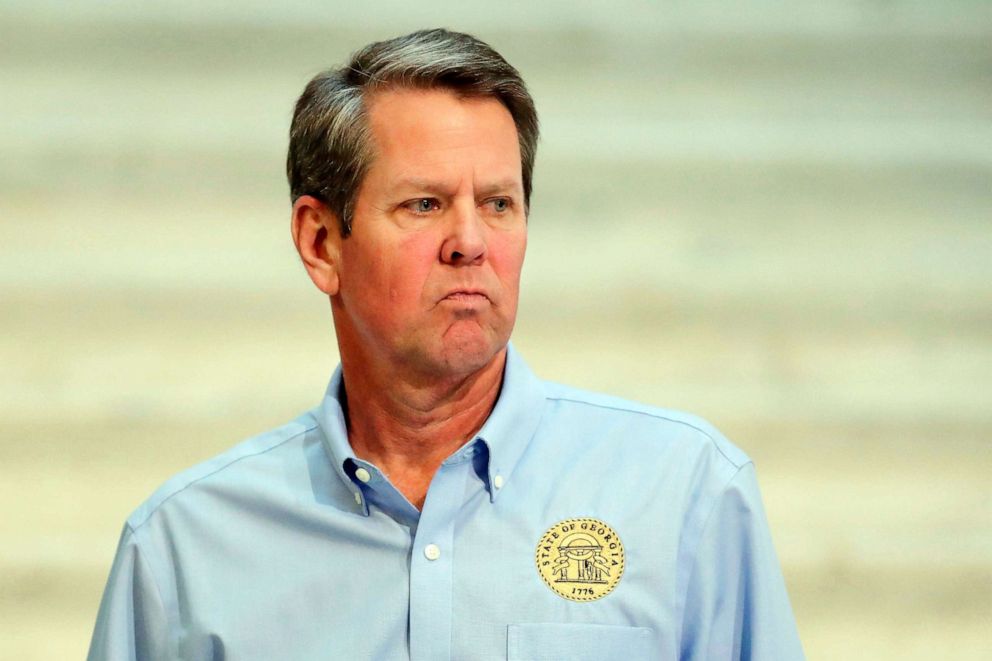 PHOTO: Georgia Gov. Brian Kemp walks away after speaking during a news conference at the state Capitol in Atlanta, April 8, 2020.