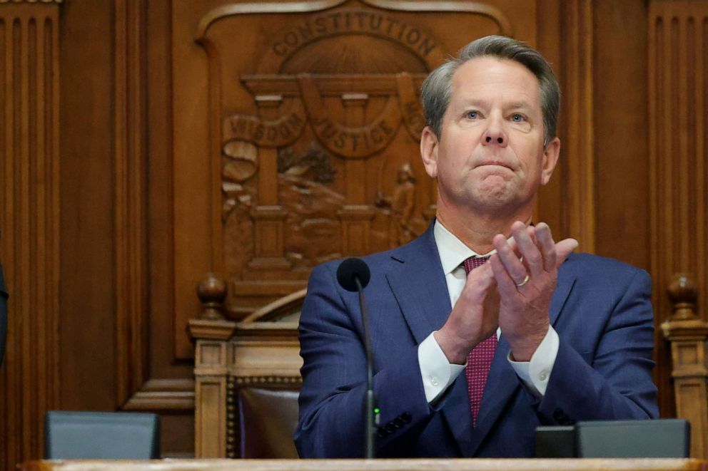 PHOTO: Georgia Gov. Brian Kemp delivers the State of the State address at the state Capitol on Wednesday, Jan. 25, 2023, in Atlanta.