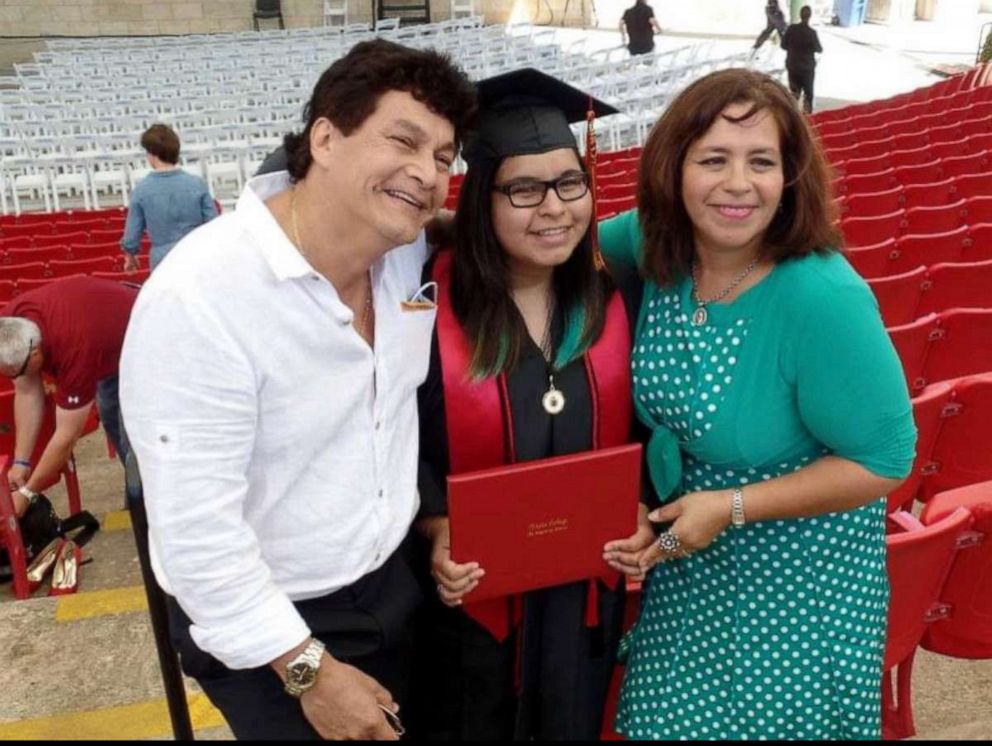PHOTO: Briana Lagos, 28, is pictured with her mom and dad at her college graduation. 
