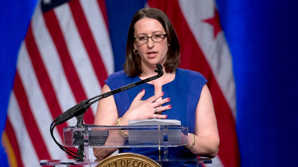 PHOTO: Ward One Councilmember Brianne Nadeau speaks during the 2015 District of Columbia Inauguration ceremony at the Convention Center in Washington, Jan. 2, 2015.