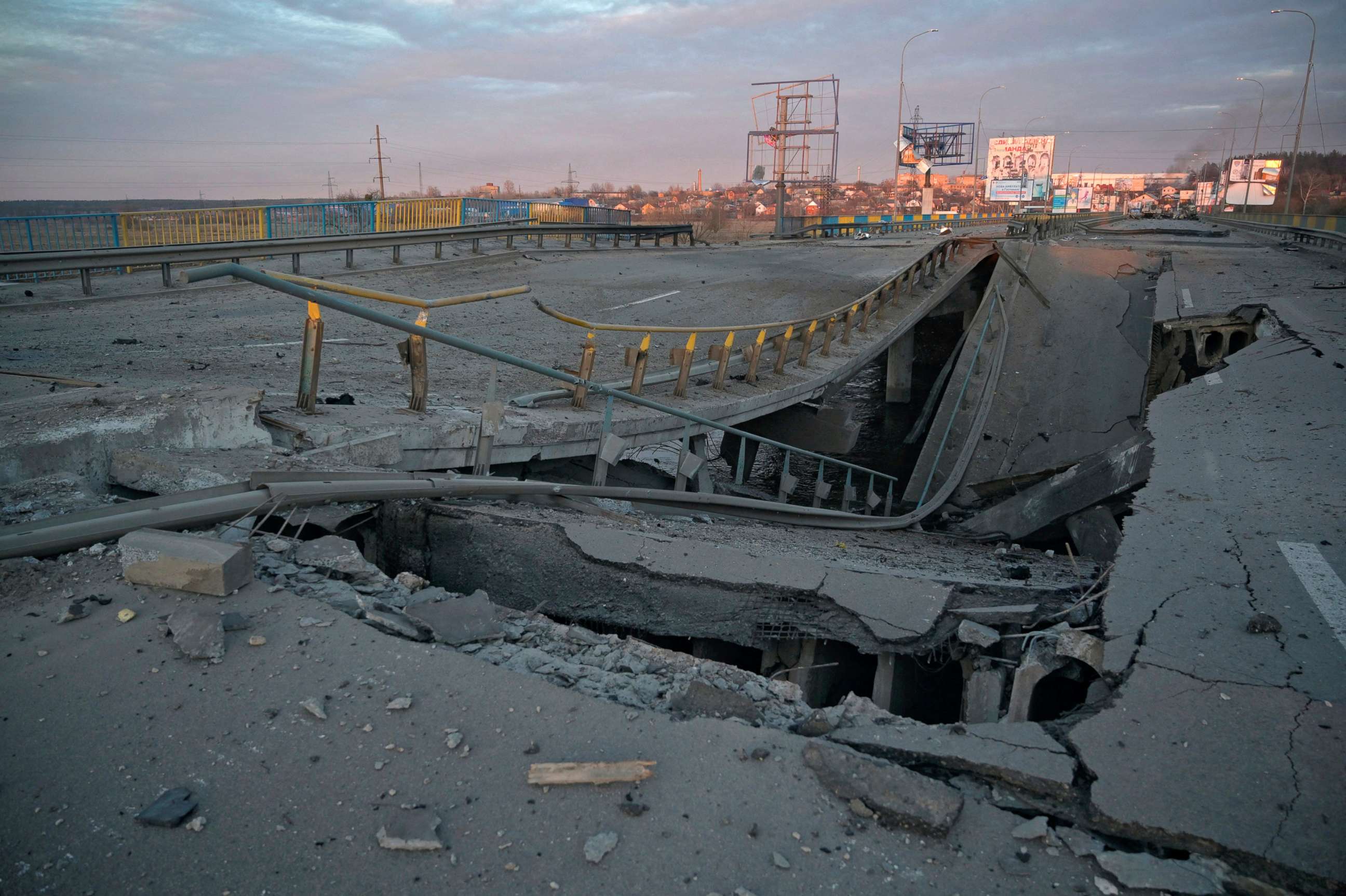 PHOTO: A destroyed bridge near the town of Bucha in the Kyiv region of Ukraine, Feb. 28, 2022, as Russia's invasion of Ukraine continues.