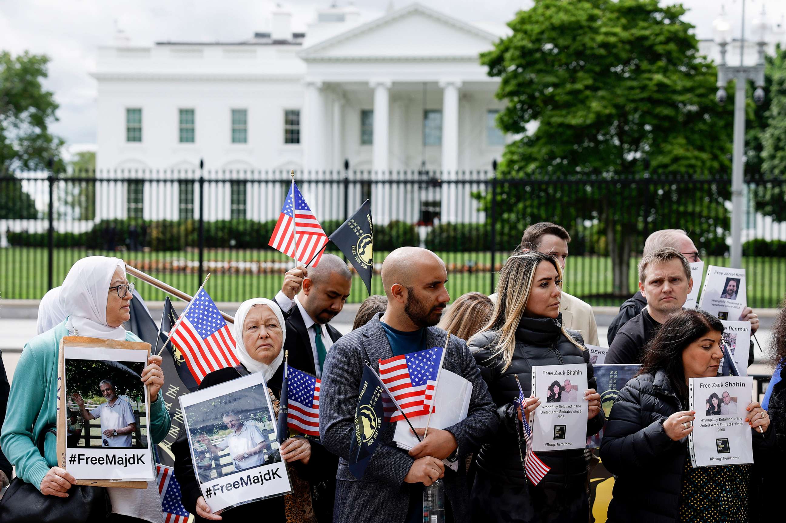 PHOTO: Family members of American citizens detained overseas listen during a rally hosted by Bring Back our Families in Lafayette Park near the White House, on May 3, 2023, in Washington, D.C.