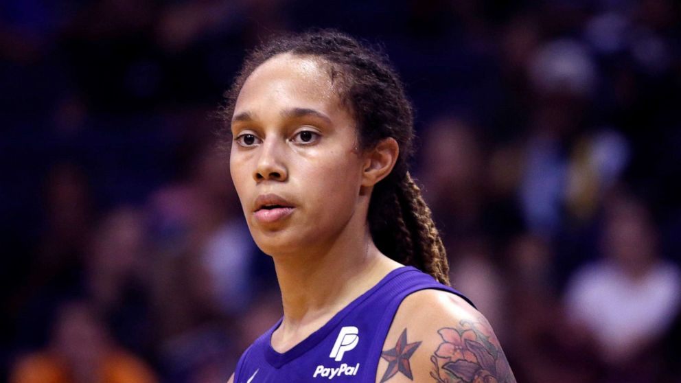 PHOTO: Phoenix Mercury center Brittney Griner pauses during a game, Sept. 3, 2019, in Phoenix. Griner is easily the most prominent American citizen known to be jailed by a foreign government.
