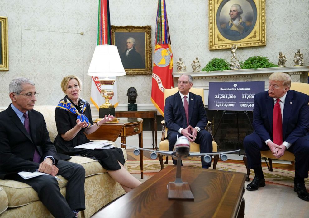 PHOTO: Response coordinator for White House Coronavirus Task Force Deborah Birx speaks in the Oval Office of the White House in Washington, April 29, 2020.