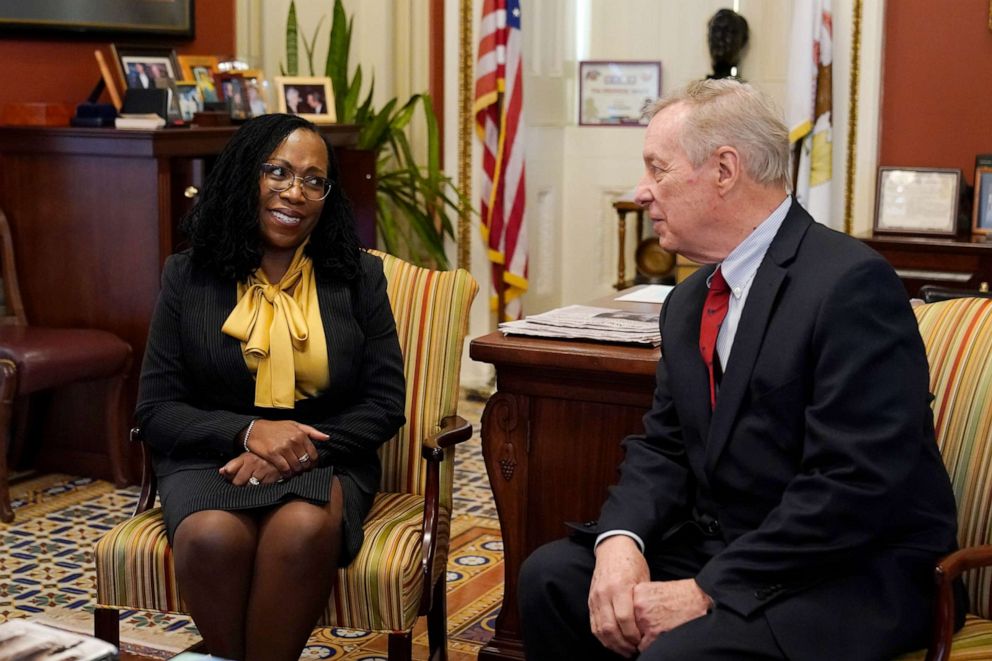 PHOTO: Supreme Court nominee Ketanji Brown Jackson meets with Sen. Dick Durbin, right, on Capitol Hill in Washington, March 2, 2022.