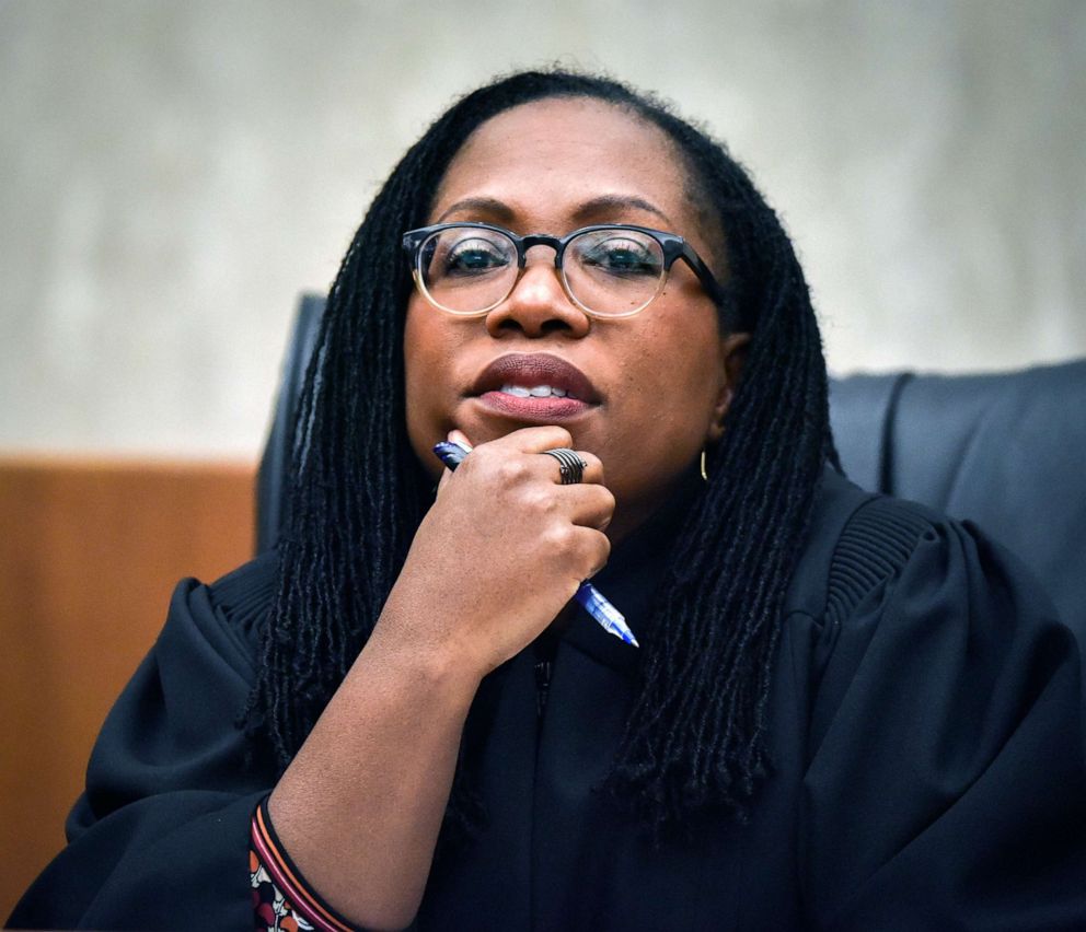 PHOTO: Judge Ketanji Brown Jackson listens to arguments as local high school students observe a reenactment of a landmark Supreme court case at U.S. Court of Appeals in Washington, D.C., Dec. 18, 2019.