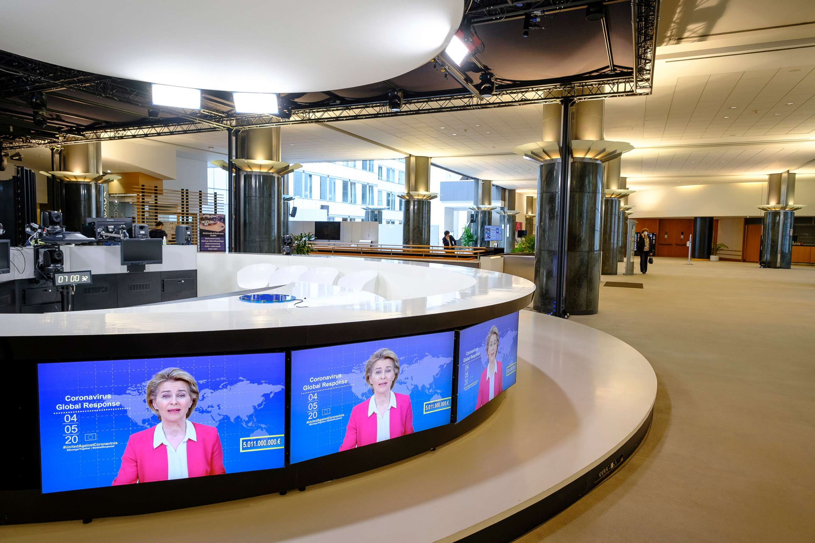 PHOTO: President of the European Commission Ursula von der Leyen attends the Coronavirus Global Response meeting on May 5, 2020, in Brussels, Belgium.