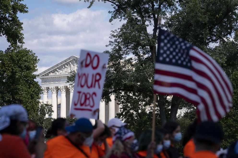 PHOTO: Activists demonstrate in support of the Build Back Better agenda, including rights for undocumented immigrants, outside of the U.S. Capitol in Washington, Sept. 30, 2021.
