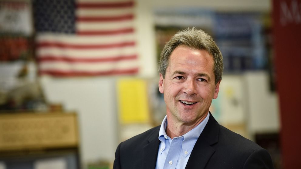 PHOTO: Montana Gov. Steve Bullock, Democratic presidential candidate, officially announces his campaign for president, May 14, 2019, at Helena High School in Helena, Mont.