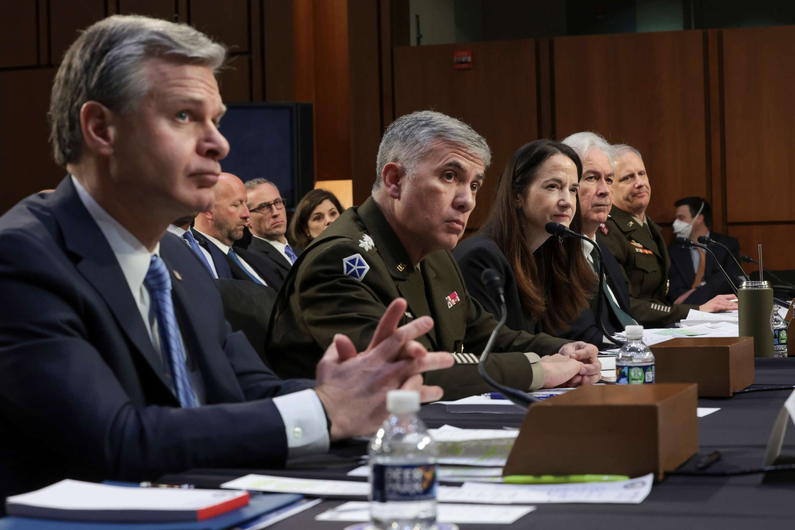 PHOTO: Intelligence chiefs including FBI Director Christopher Wray, Director of National Intelligence Avril Haines and CIA Director William Burns testify before the Senate Intelligence Committee on Capitol Hill, March 10, 2022, in Washington, DC.