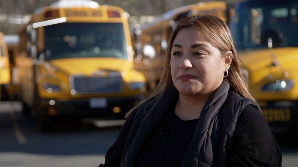 PHOTO: Sheila Martinez, who has been driving school buses in Montgomery County, Maryland, for eight years, switched to an electric-powered vehicle in 2022.
