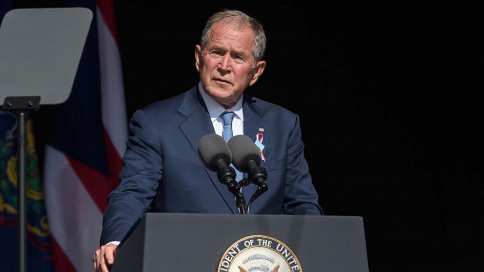 PHOTO: Former President George W. Bush speaks at an event on Sept. 11, 2021, in Shanksville, Pa. 