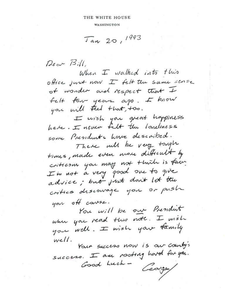 PHOTO: A note written by George H.W. Bush to Bill Clinton.