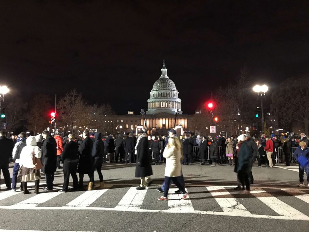 PHOTO: Thousands remained lined up at 12:30 a.m. in 35-degree weather to see President George H.W. Bush lie in state in the Capitol Rotunda on Wednesday, Dec. 5, 2018.