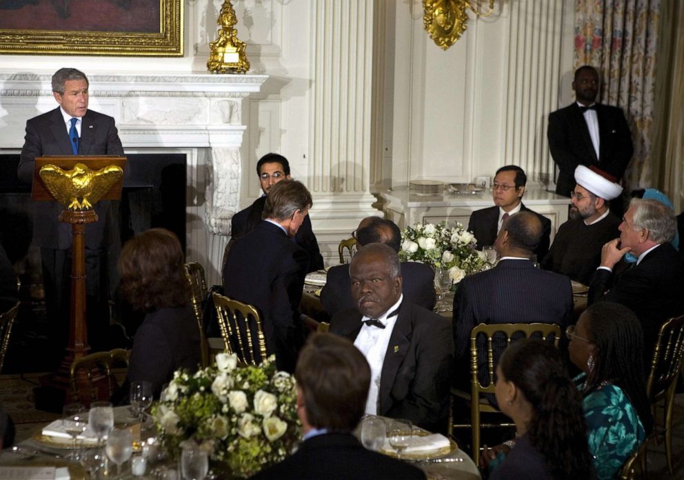 PHOTO: President George W. Bush speaks during an iftar dinner in the State Dining Room at the White House, Oct. 16, 2006 in Washington.