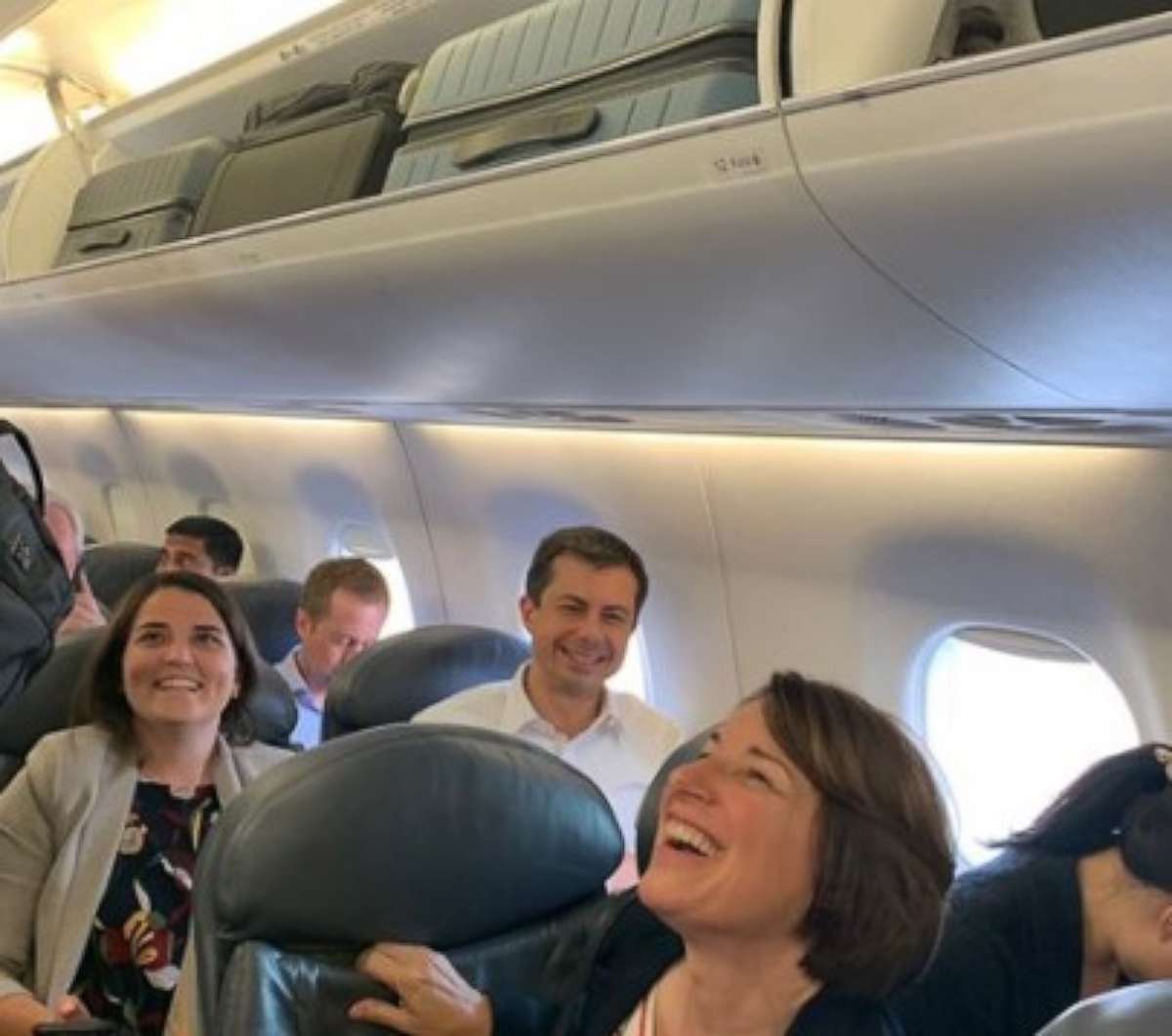 PHOTO: Presidential candidates Mayor Pete Buttigieg and Senator Amy Klobuchar were seated near each other on a United Airlines flight, Sept. 10, 2019. 