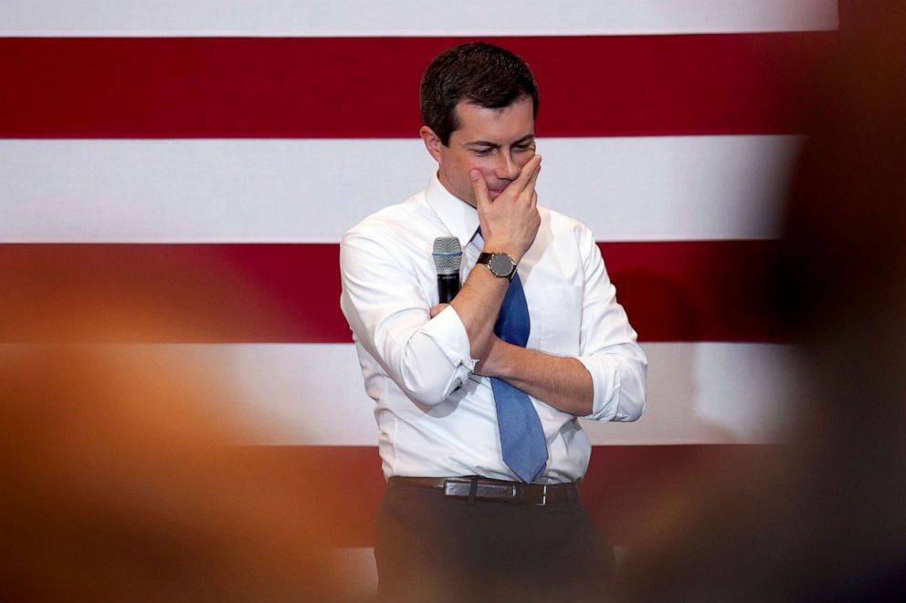 PHOTO: Democratic presidential candidate and former South Bend, Ind., Mayor Pete Buttigieg pauses before answering a question as he campaigns on Jan. 4, 2020, in Nashua, N.H.
