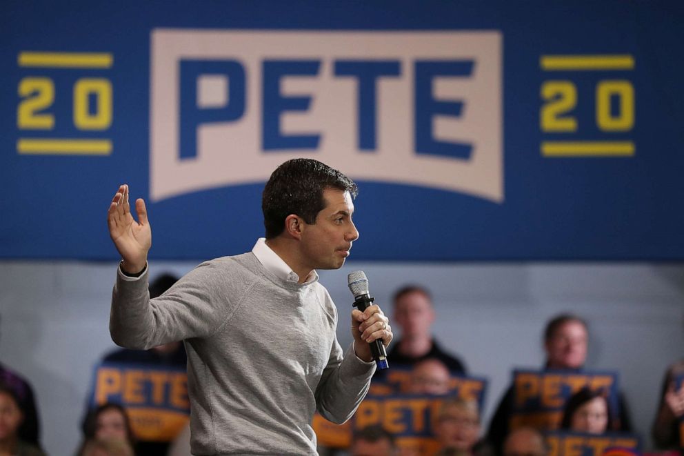 PHOTO: Democratic presidential candidate, Pete Buttigieg speaks during a town hall event at the Walpole Middle School on Nov. 10, 2019 in Walpole, N.H.