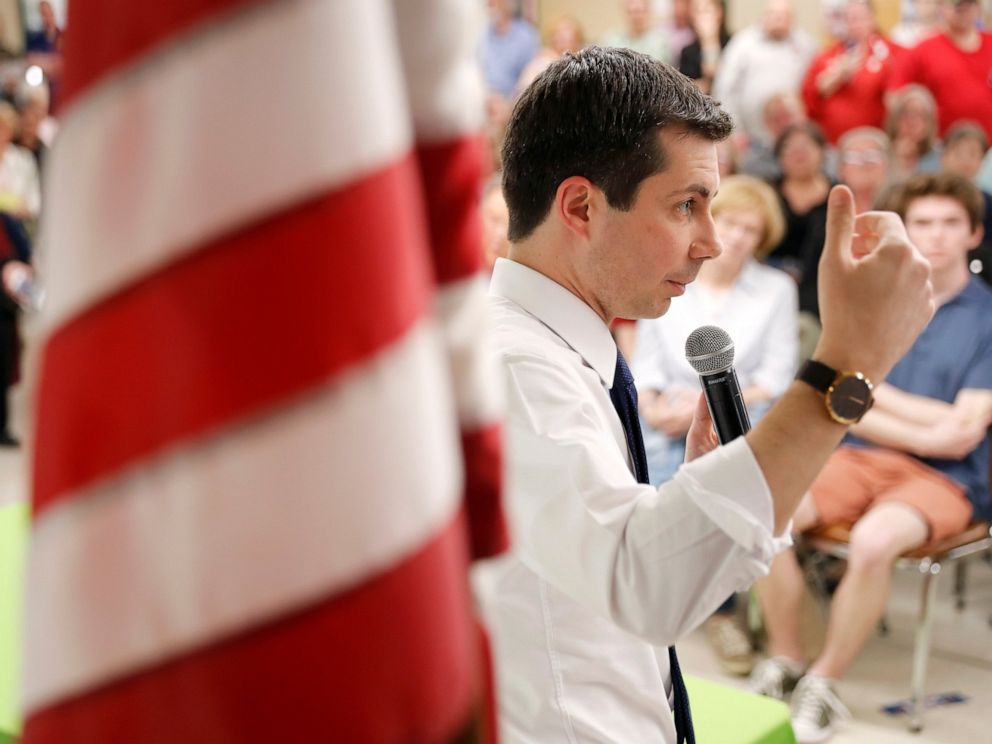 PHOTO: 2020 Democratic presidential candidate South Bend Mayor Pete Buttigieg speaks during a town hall meeting, Tuesday, April 16, 2019, in Fort Dodge, Iowa.