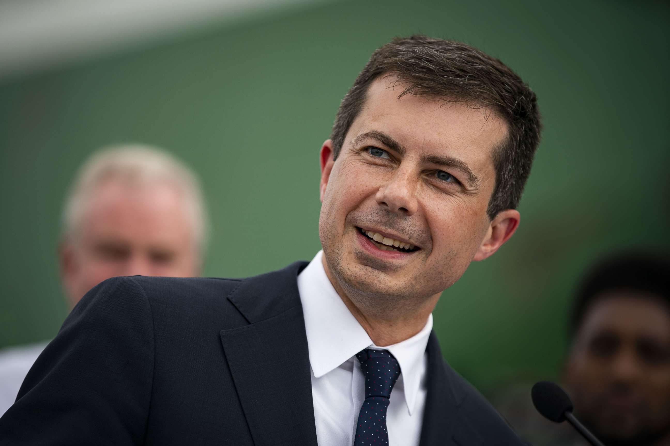 PHOTO: Pete Buttigieg, U.S. secretary of transportation, speaks during a news conference at the Port of Baltimore, Md., U.S., July 29, 2021.