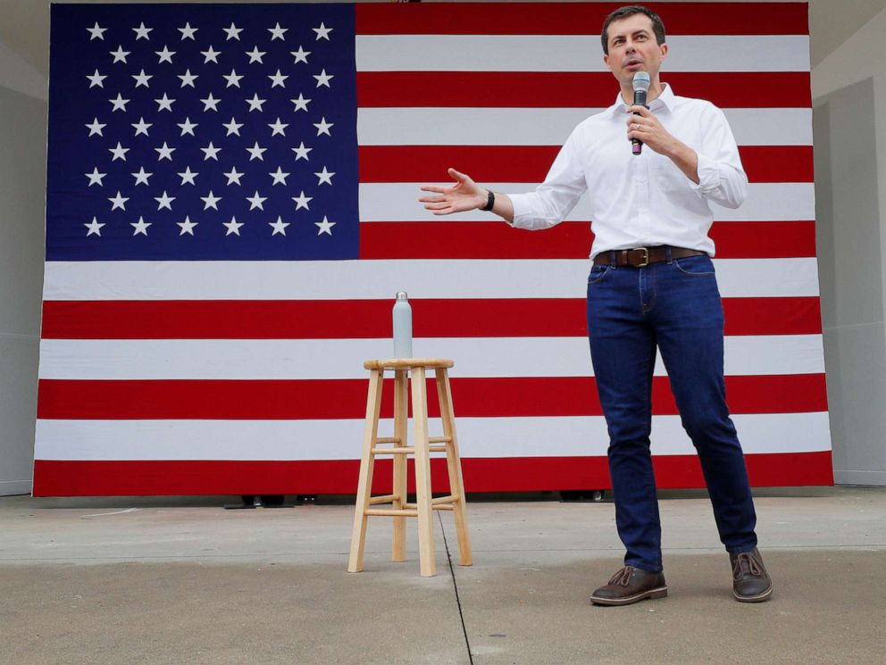 PHOTO: Democratic 2020 U.S. presidential candidate Mayor Pete Buttigieg speaks during a campaign stop in Dover, N.H., July 12, 2019.