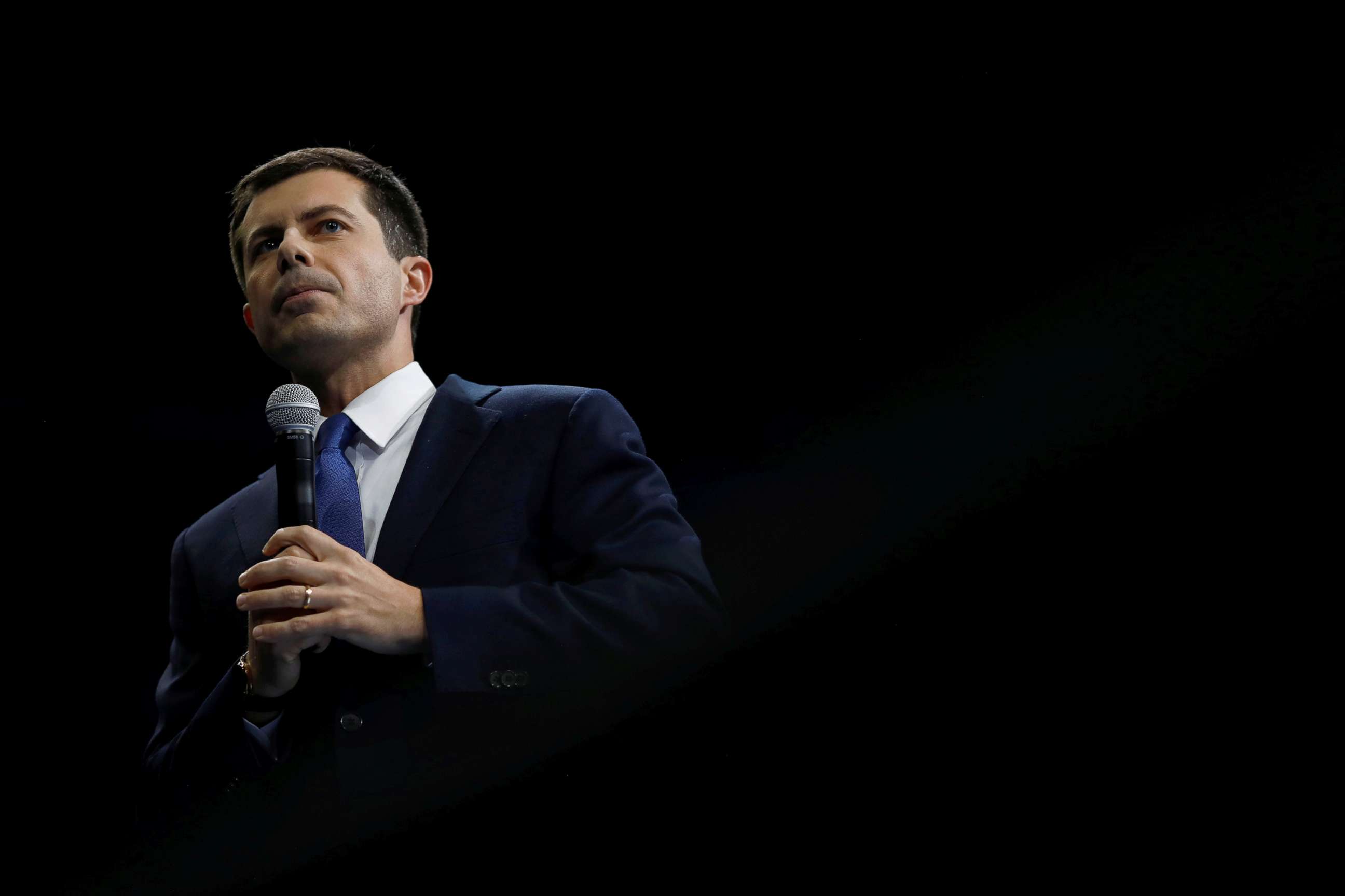 PHOTO: Democratic presidential candidate Mayor Pete Buttigieg speaks at a Democratic Party fundraising dinner, the Liberty and Justice Celebration, in Des Moines, Iowa, Nov. 1, 2019. 
