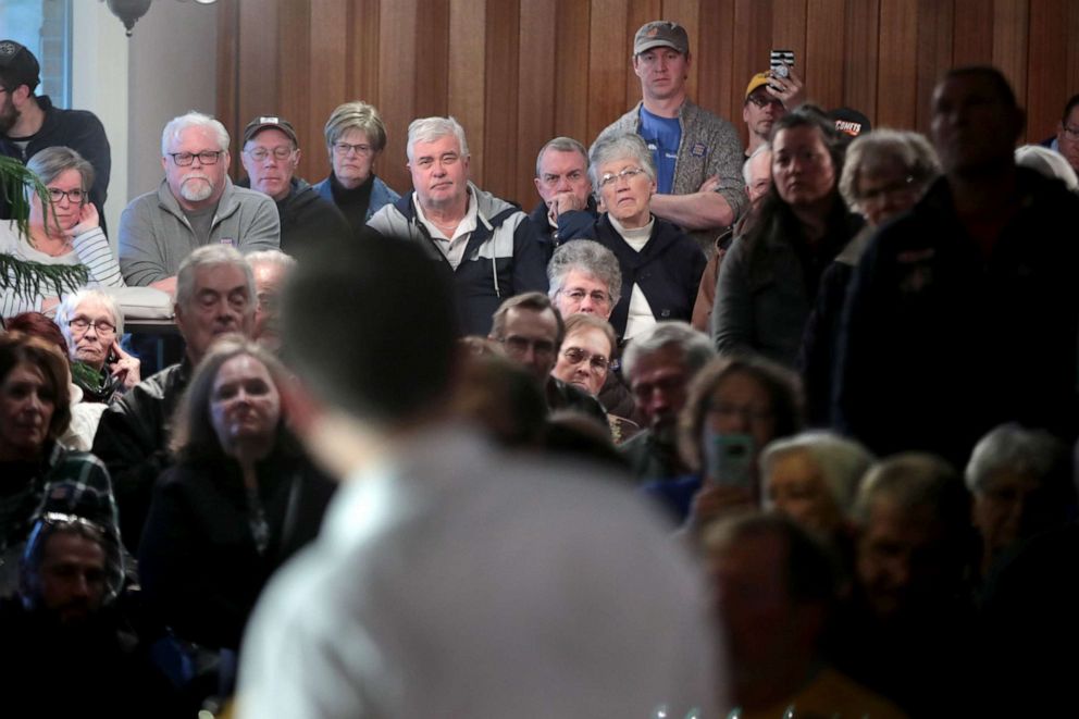 PHOTO: Democratic presidential candidate South Bend, Indiana Mayor Pete Buttigieg speaks to guests during a campaign rally at the Elks Lodge, Nov. 3, 2019, in Charles City, Iowa.