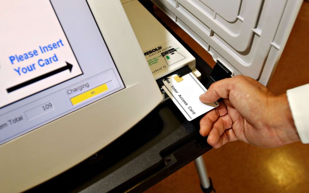 PHOTO: An access card is used to begin the voting process on an AccuVote-TS electronic machine during a demonstration at Leisure World Retirement community on Sept, 23, 2002 in Seal Beach, Calif.  