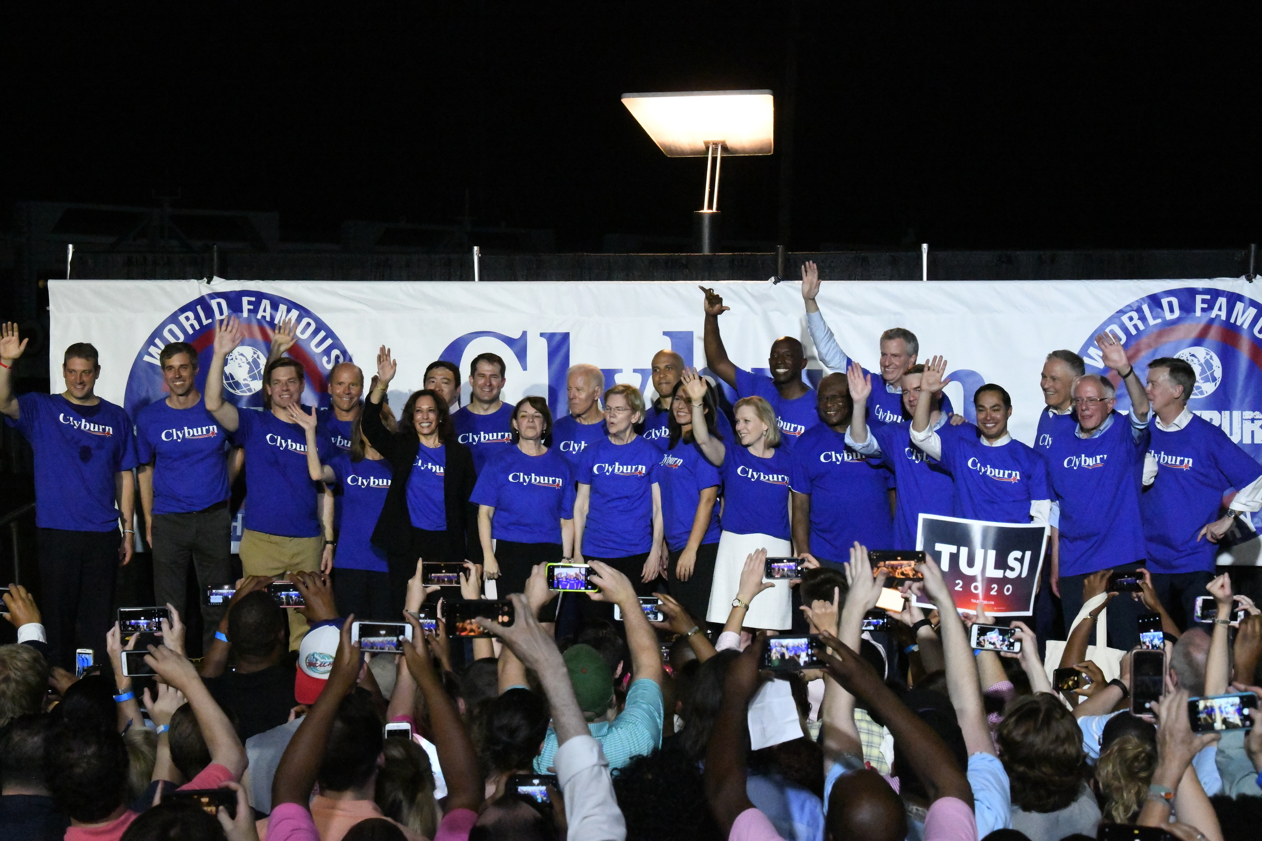 PHOTO: Twenty-one of the Democrats seeking the party's presidential nomination pose together after House Majority Whip Jim Clyburn's "World Famous Fish Fry," Friday, June 21, 2019, in Columbia, S.C.
