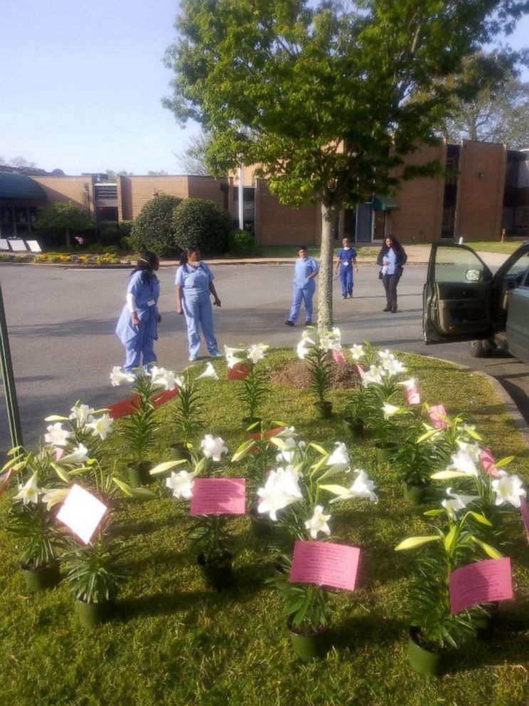 PHOTO: Over Easter weekend, Precious Turner set out dozens of bouquets of lilies into a display on the nursing home lawn, forming a heart that could be seen from her uncle's room.