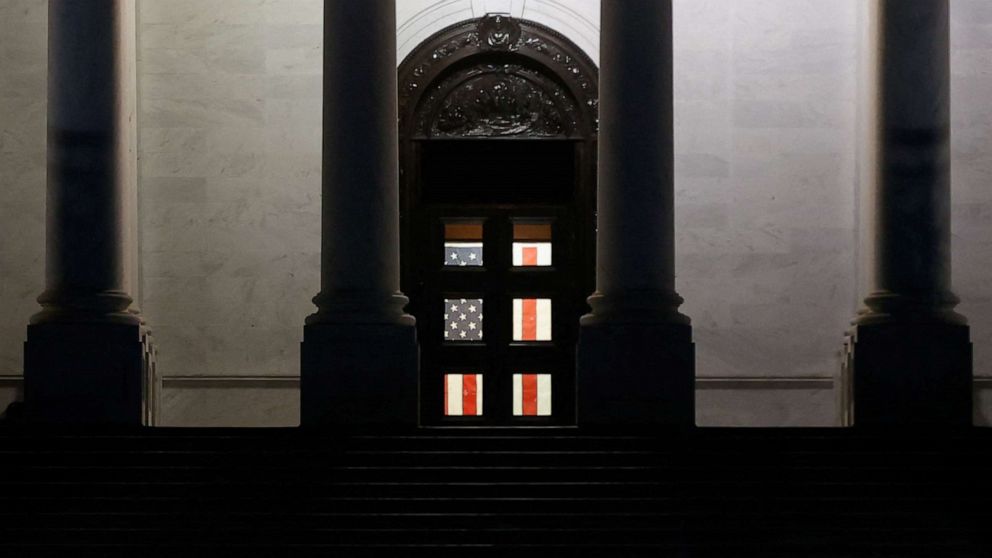 PHOTO: The East Front door of the U.S. Capitol is seen on the first anniversary of the Jan. 6, 2021 attack on the Capitol by supporters of former President Donald Trump, on Capitol Hill in Washington, D.C., Jan. 6, 2022.