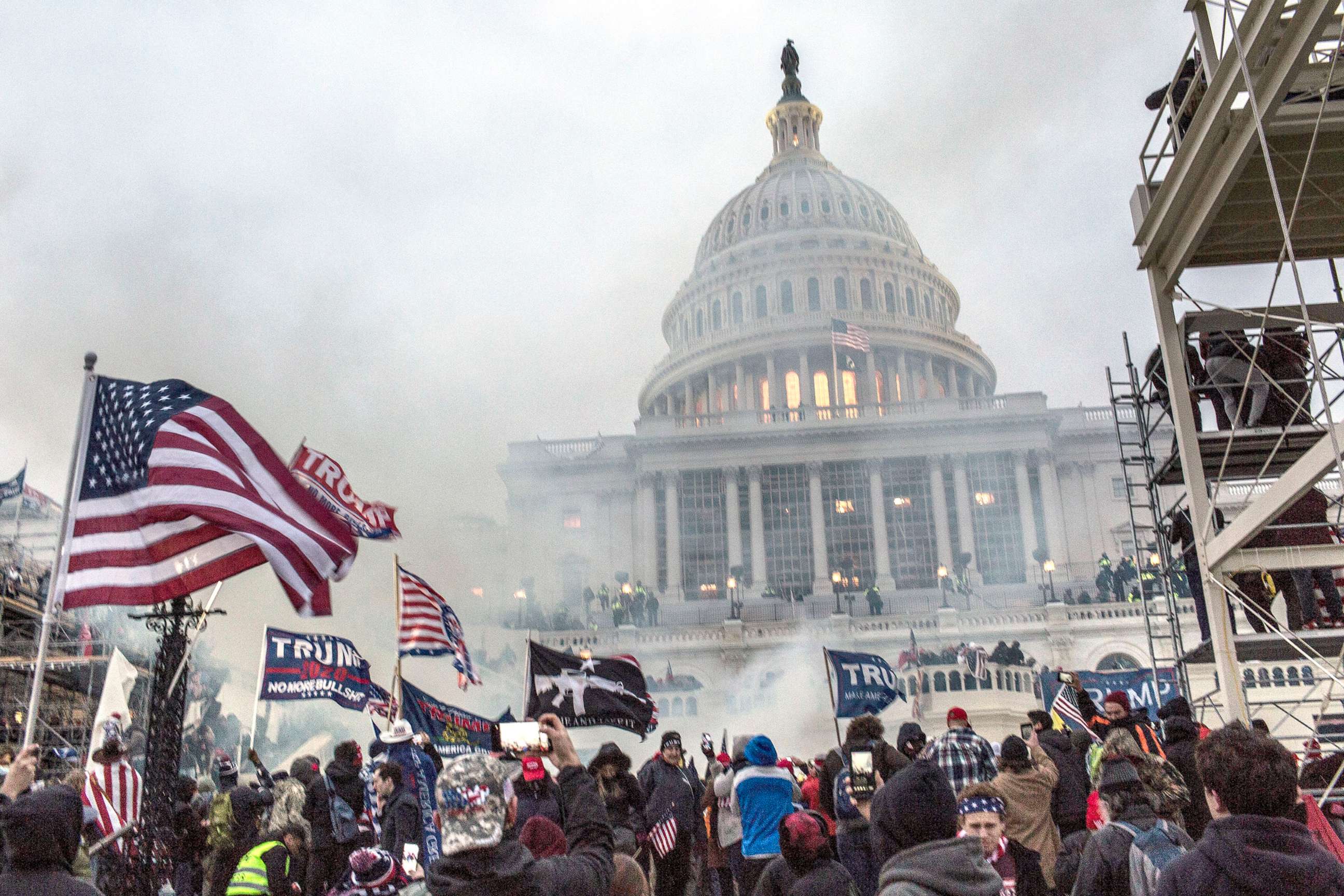PHOTO: Security forces respond with tear gas after the US President Donald Trump's supporters breached the US Capitol security in Washington, Jan. 6, 2021.
