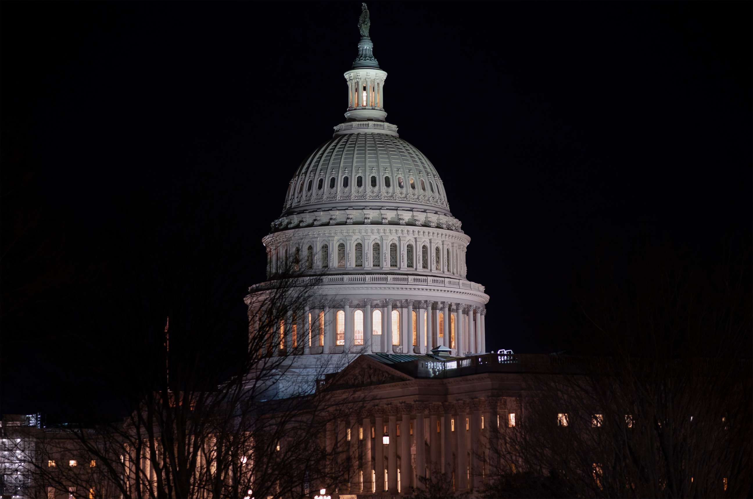 PHOTO: The Capitol is seen as the impeachment trial of President Donald Trump on charges of abuse of power and obstruction of Congress, stretches into the night, in Washington, Jan. 29, 2020.
