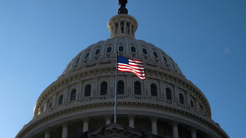 PHOTO: A US flag flies near the dome of the US Capitol in Washington, DC, February 25, 2025.