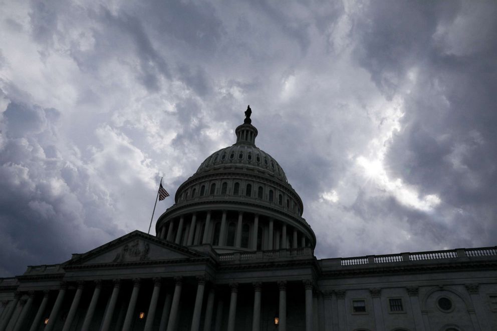 PHOTO: Storm clouds pass over the U.S. Capitol dome in Washington, D.C., June 17, 2019.