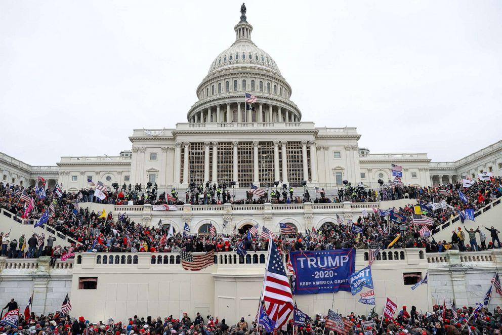 PHOTO: In this Jan. 6, 2021, file photo, President Donald Trumps supporters gather outside the Capitol building in Washington, D.C.