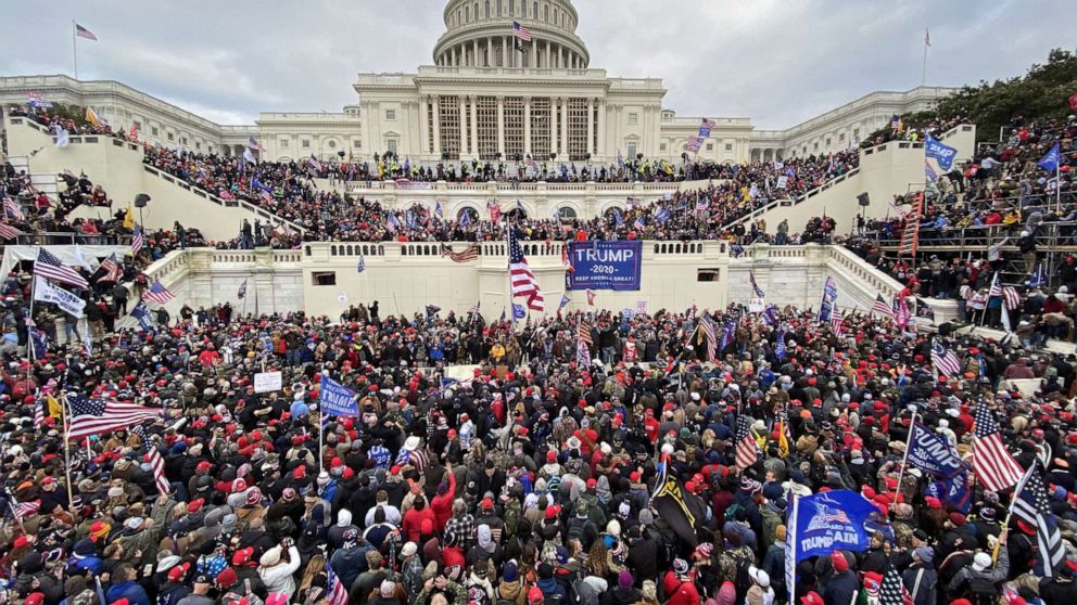 PHOTO:President Donald Trump's supporters gather outside the U.S. Capitol in Washington, Jan. 06, 2021.