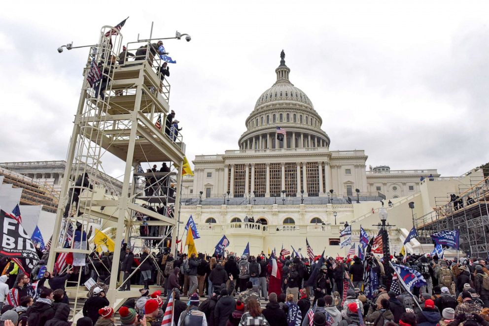 PHOTO: Supporters of President Donald Trump gather in front of the U.S. Capitol Building in Washington, Jan. 6, 2021. 