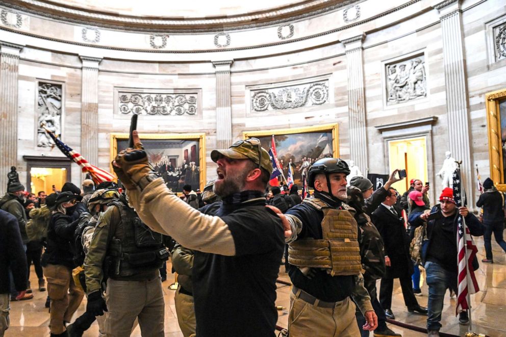 PHOTO: Supporters of US President Donald Trump enter the US Capitol's Rotunda on Jan. 6, 2021, in Washington, D.C. 