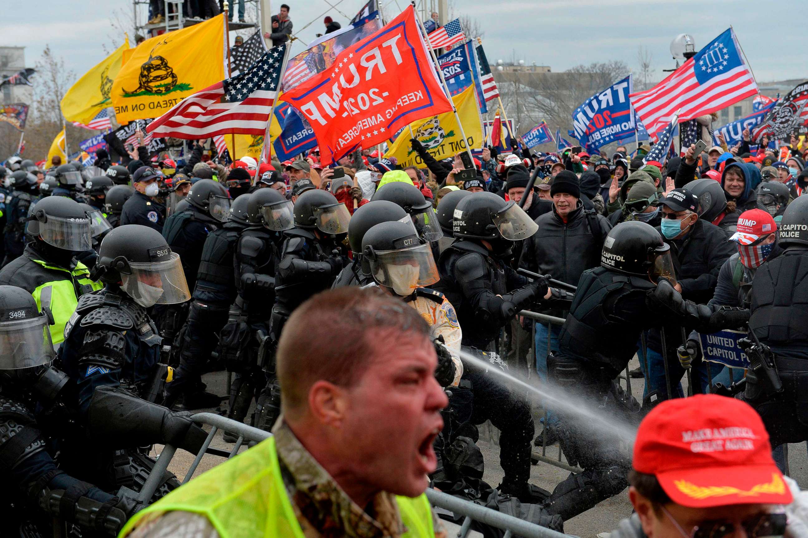 PHOTO: Trump supporters clash with police and security forces as people try to storm the Capital Building in Washington D.C on Jan. 6, 2021. Demonstrators breeched security and entered the Capitol as Congress debated Electoral Vote Certification. 