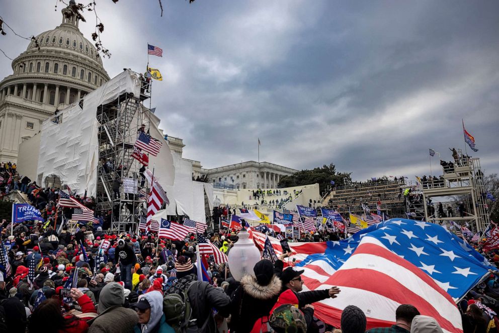 PHOTO: Trump supporters clash with police and security forces as people try to storm the Capitol in Washington,  Jan. 6, 2021.
