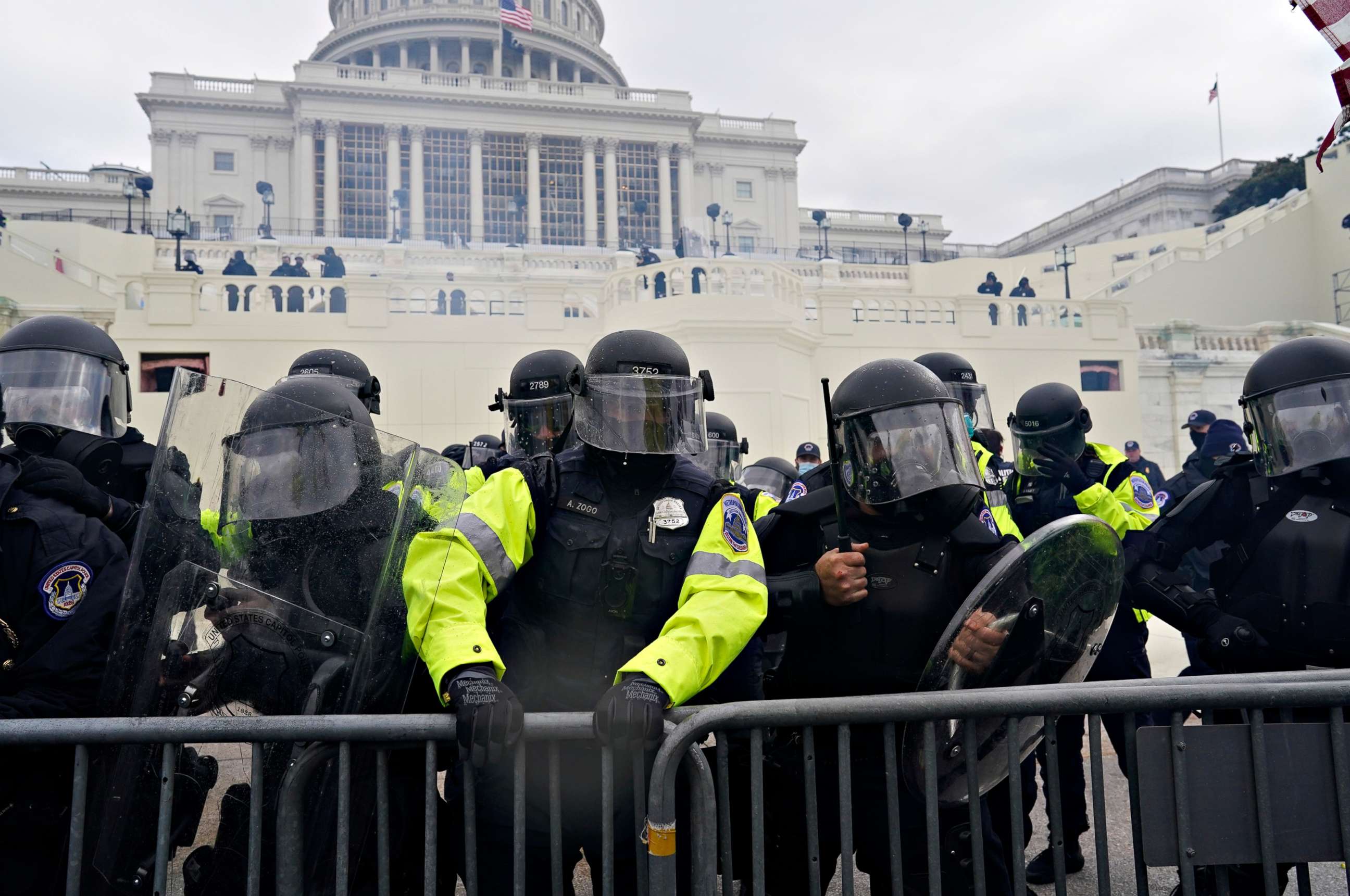 PHOTO: Police try to hold back protesters who gather to storm the Capitol and halt a joint session of the 117th Congress on Jan. 6, 2021, in Washington.