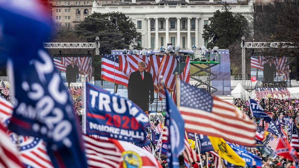 PHOTO: President Donald Trump speaks as his supporters cheer at the "Stop The Steal" Rally in Washington, Jan. 06, 2021.