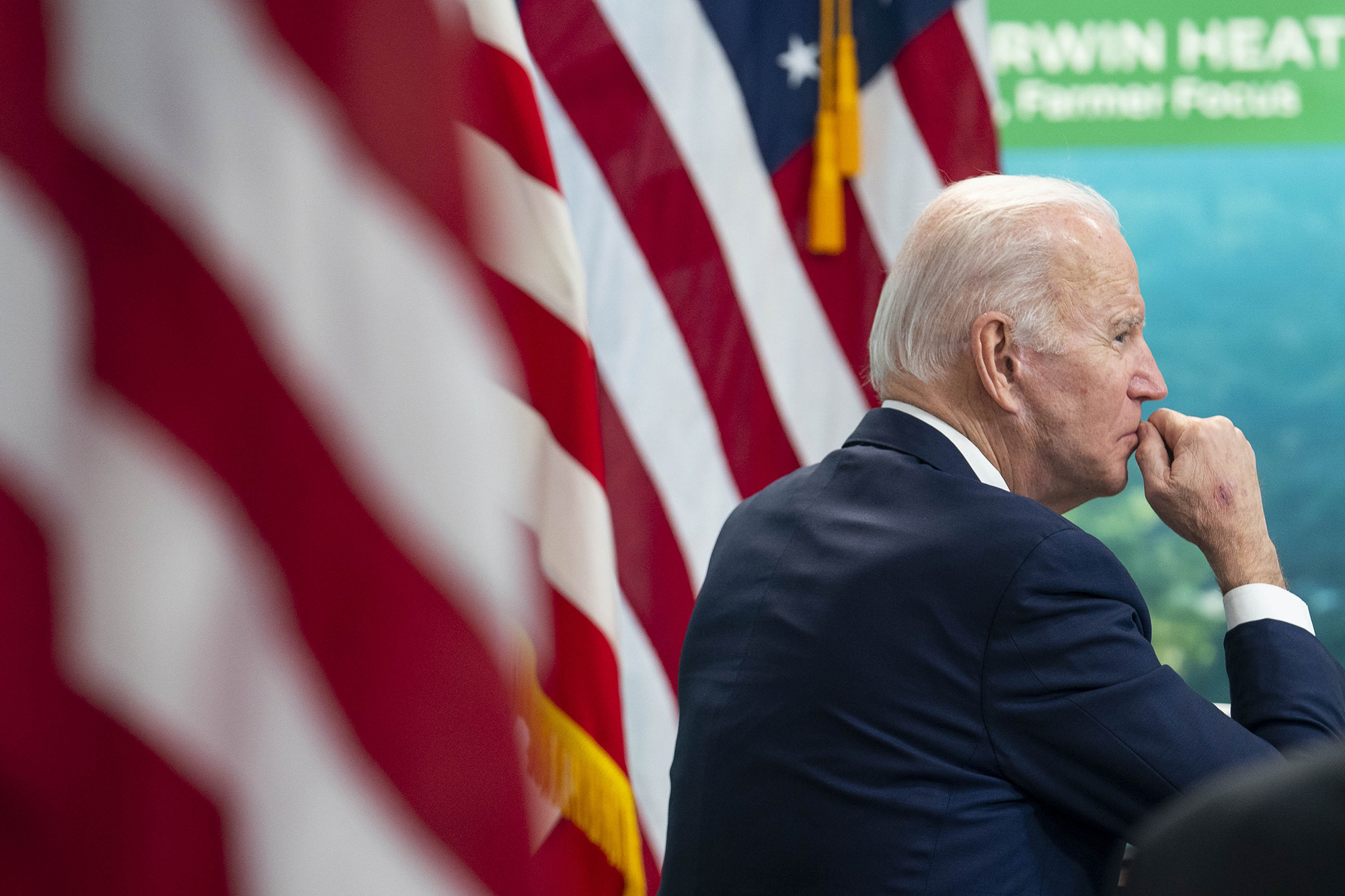 PHOTO: President Joe Biden listens during a virtual meeting in Washington, Jan. 3, 2022.