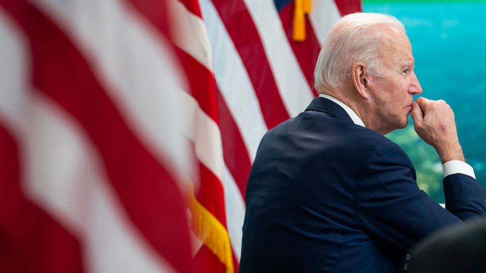 PHOTO: President Joe Biden listens during a virtual meeting in Washington, Jan. 3, 2022.