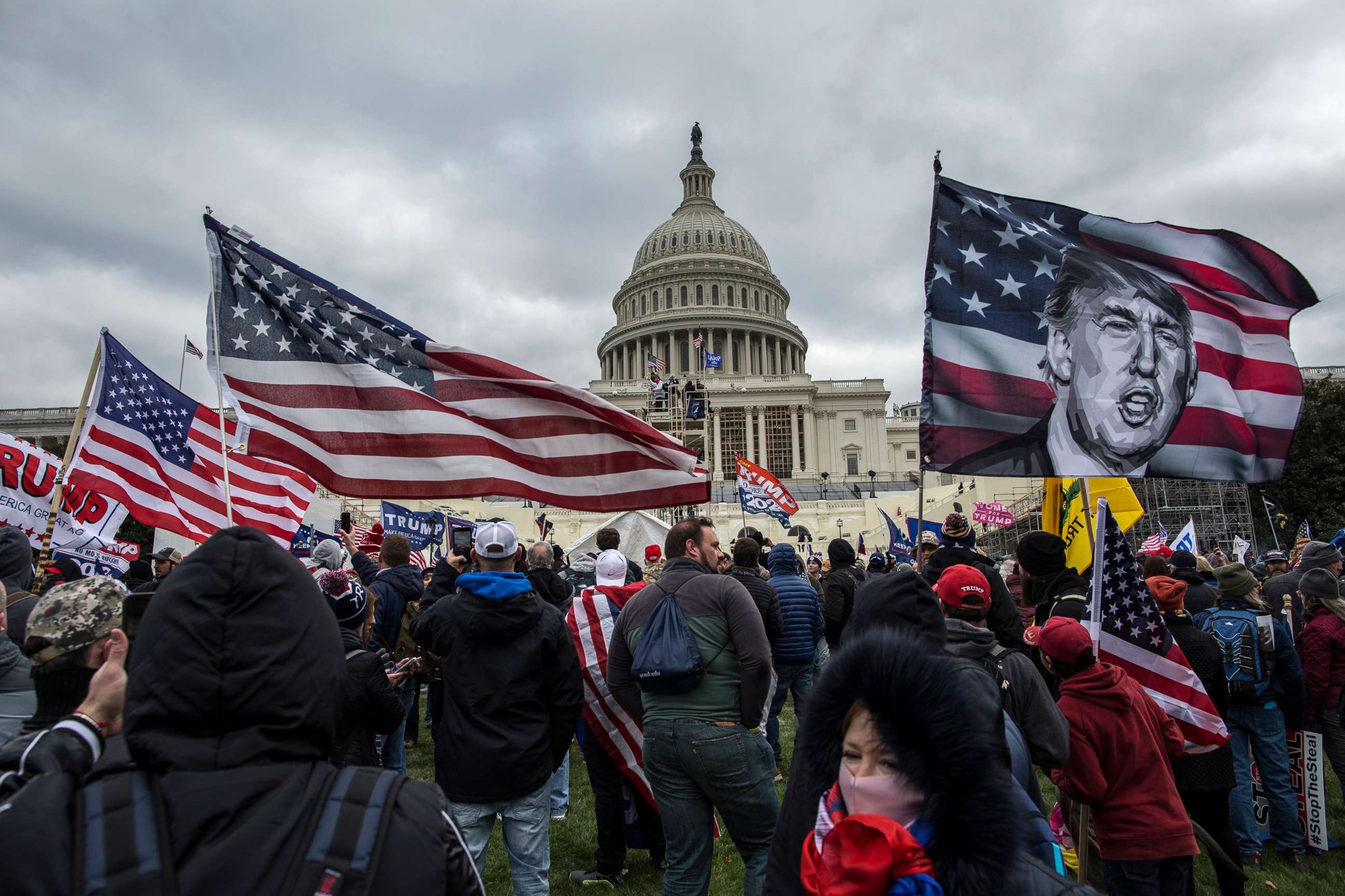 PHOTO: Supporters of President Donald Trump gather outside the Capitol in Washington prior to breaching security in protest of the presidential election results on Jan. 6, 2021.
