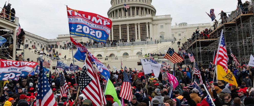 PHOTO: Demonstrators attempt to enter the U.S. Capitol building during a protest in Washington, D.C., Jan. 6, 2021.