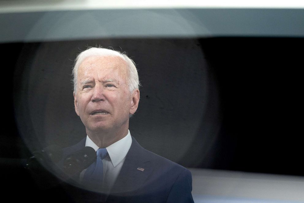 PHOTO: President Joe Biden speaks in the Eisenhower Executive Office Building in Washington, Oct. 8, 2021.