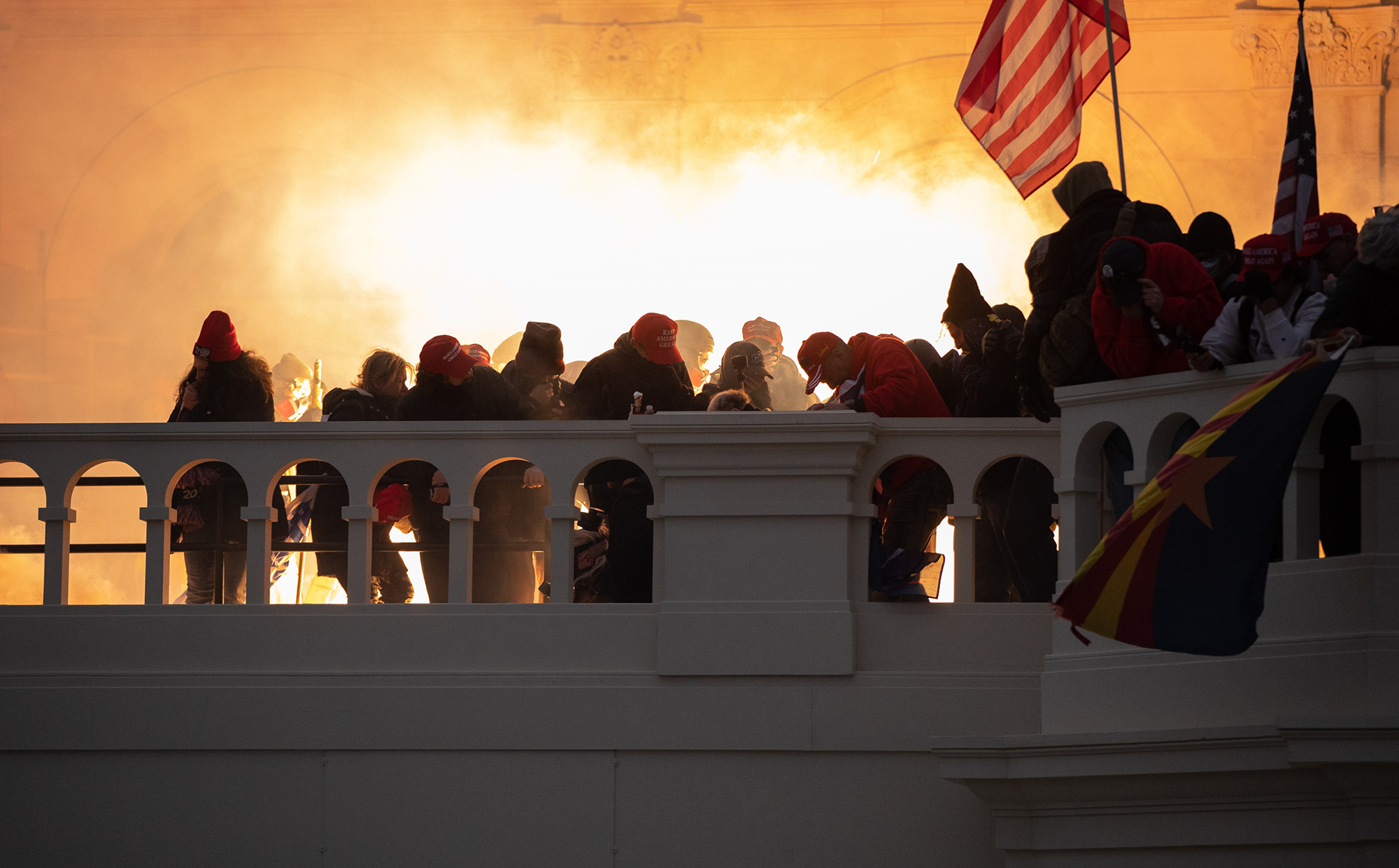 PHOTO: A flash bang is fired at supporters of President Trump who stormed the United States Capitol building on Jan. 6, 2021.